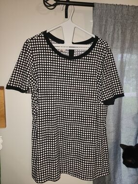Anne Klein Black and White Polka Dot Tunic Top